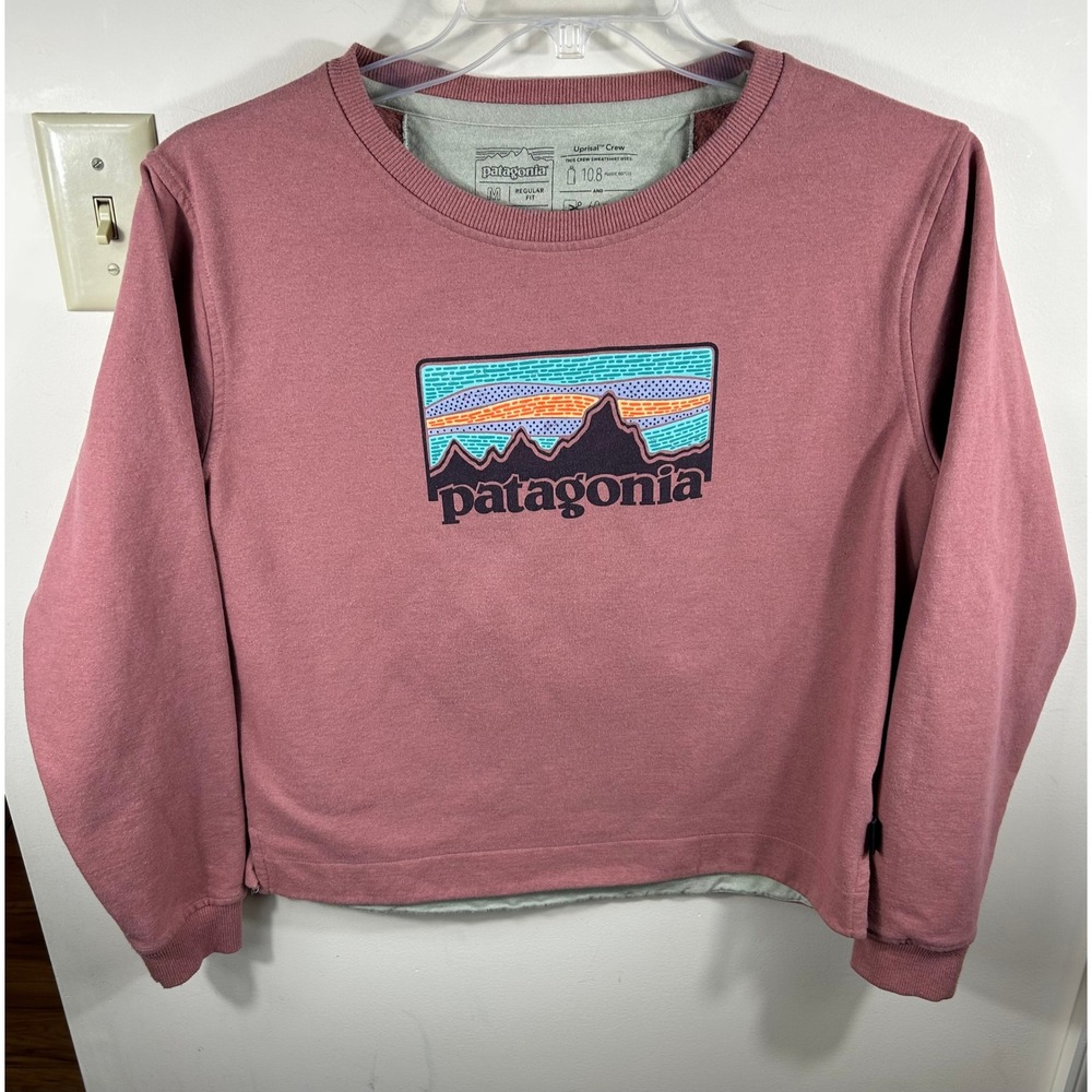 Patagonia Uprisal Crew Sweatshirt Womens M Pink Mountain Graphic Pullover Comfy